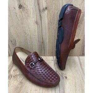 MAGNANNI Woven Loafers 19392 Newport Textured Driver Men's Leather Cognac 10.5 M